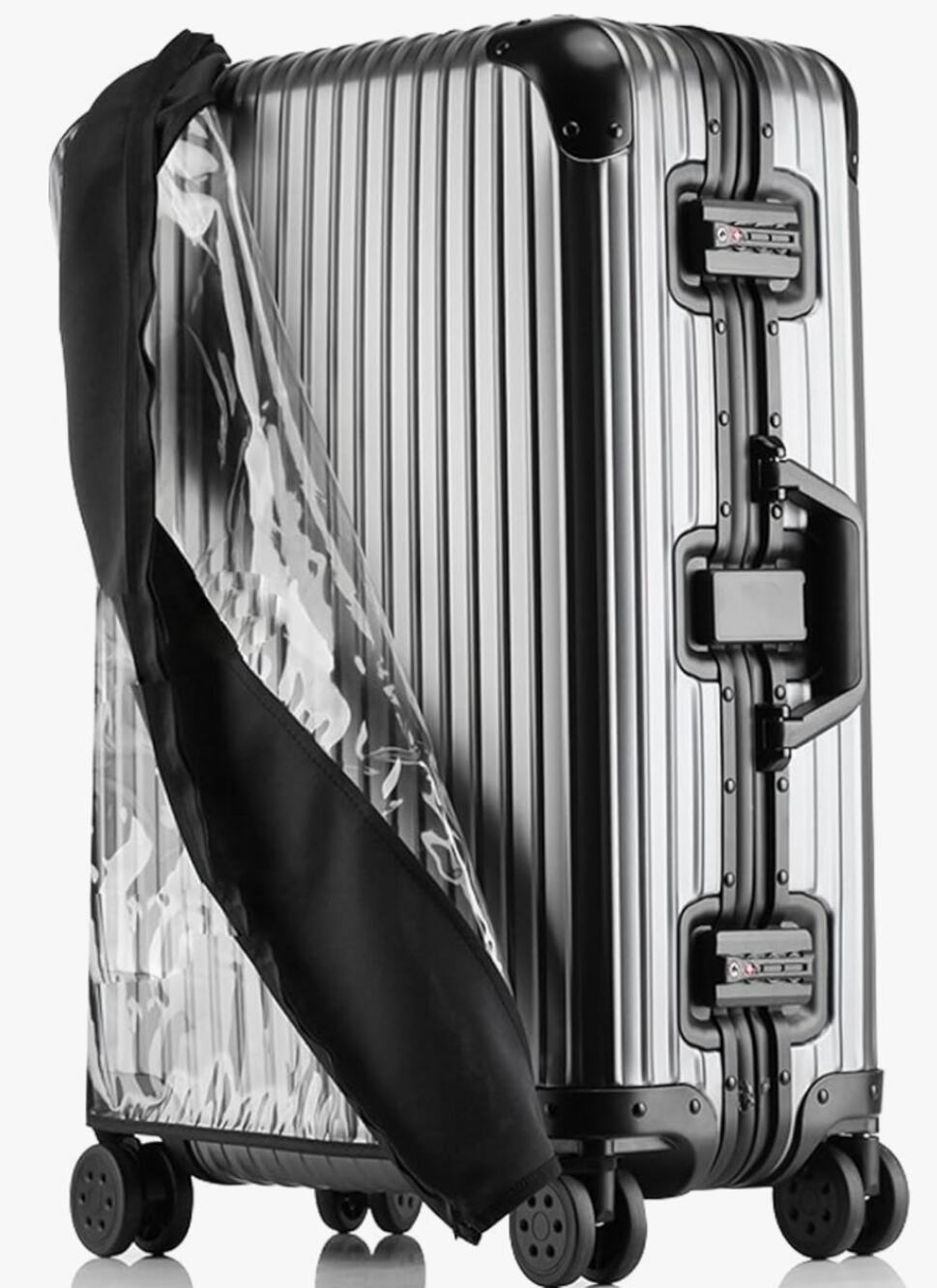 Transparent PVC Suitcase Cover, Clear Luggage Protector Suitcase Cover- Black